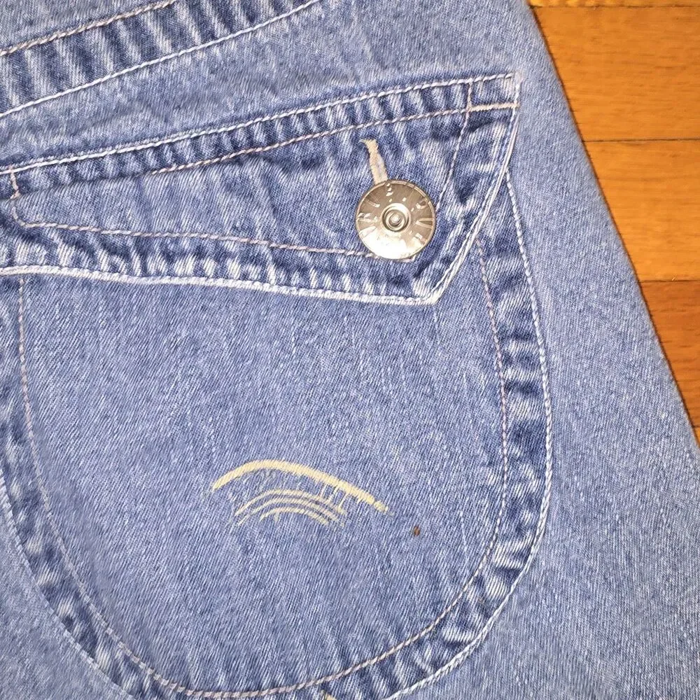 Raw Blue Jorts Shorts Y2K Vtg Sneaker Embroidered Shoe Prints Size 36